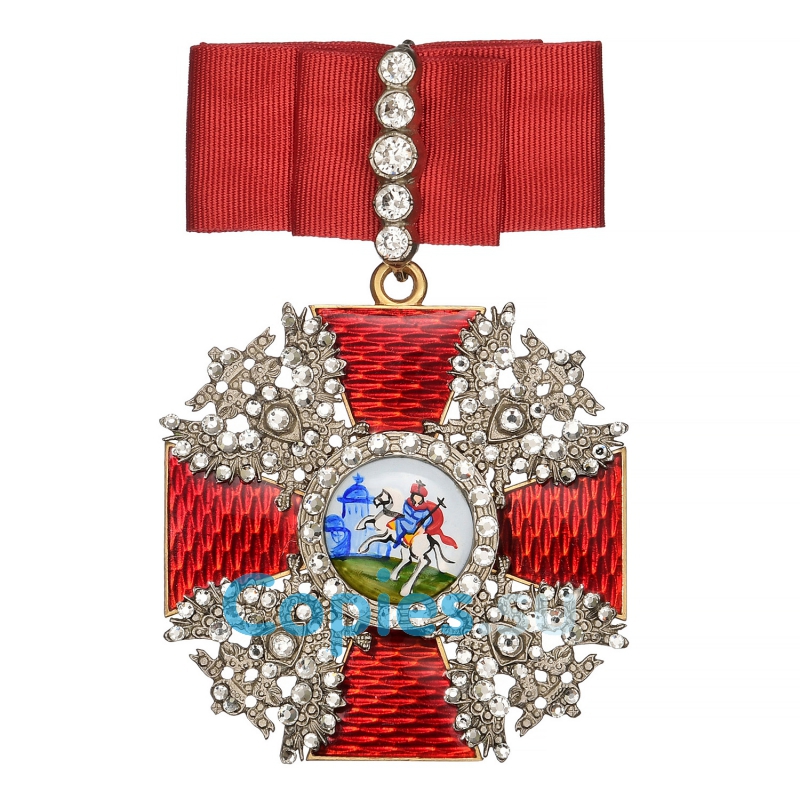 Знак Ордена Святого Александра Невского большой с заколкой со стразами, копия LUX